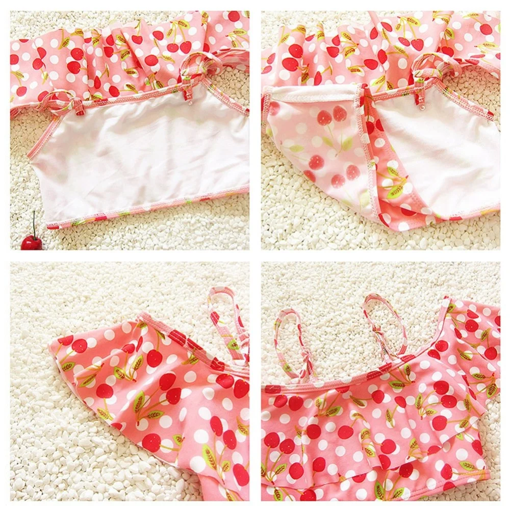 

Baby Girls Lovely Cherry Print Swimwear Summer Beach Toddler Bathing Suit Two Piec Children Tankini Suits Kids Girl Swimwear