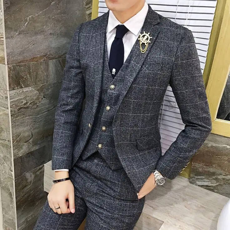 Мужские Костюмы приталенные (пиджак + жилет брюки) современные дизайнерские