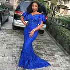 Элегантное Длинное платье русалки для выпускного вечера Королевского синего цвета, в Африканском и нигерийском стиле, женское вечернее платье размера плюс с открытыми плечами
