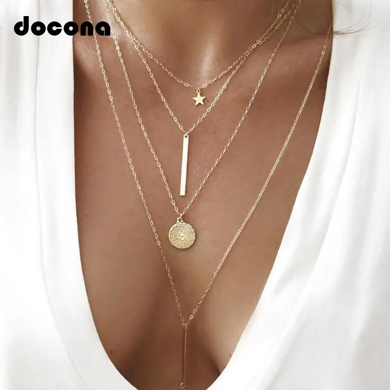 Docona богемные золотые звезды круглые многослойные ожерелья для женщин