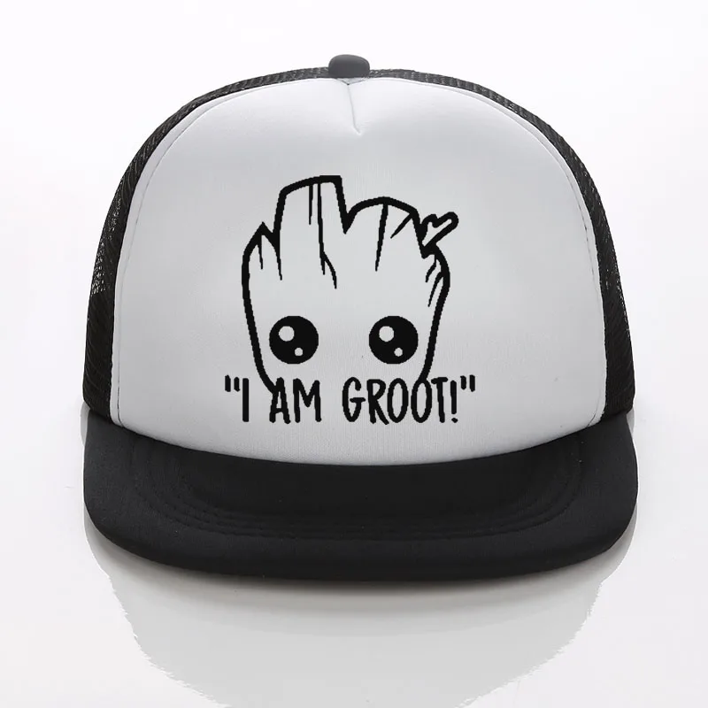 Новое поступление, Детская летняя кепка I AM GROOT, Кепка Дальнобойщика с сеткой, бейсболки для мальчиков, шляпы для взрослых и детей, самодельные шляпы для малышей