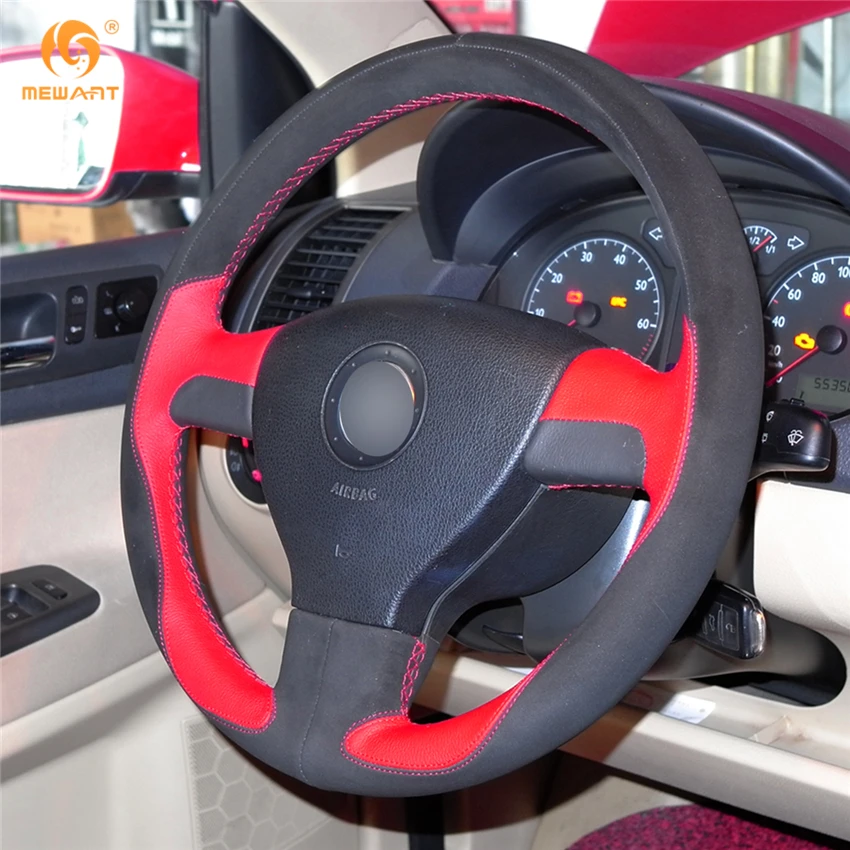MEWANT красная кожа черная замша автомобильный чехол на руль для Volkswagen Old VW Golf Polo Sagitar