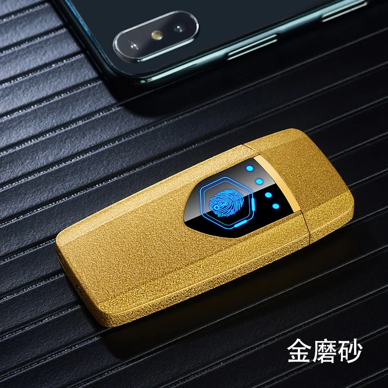 Gold matte Ультратонкая перезаряжаемая usb-зажигалка, светодиодный сенсорный экран, электрическая зажигалка для сигарет, электронные аксессуары для курения, гаджеты для мужчин - Цвет: Gold matte