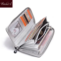 contacts brand women cow leather clutch ladies continent purses metalic genuine leather wallets cell phone holder hot sale