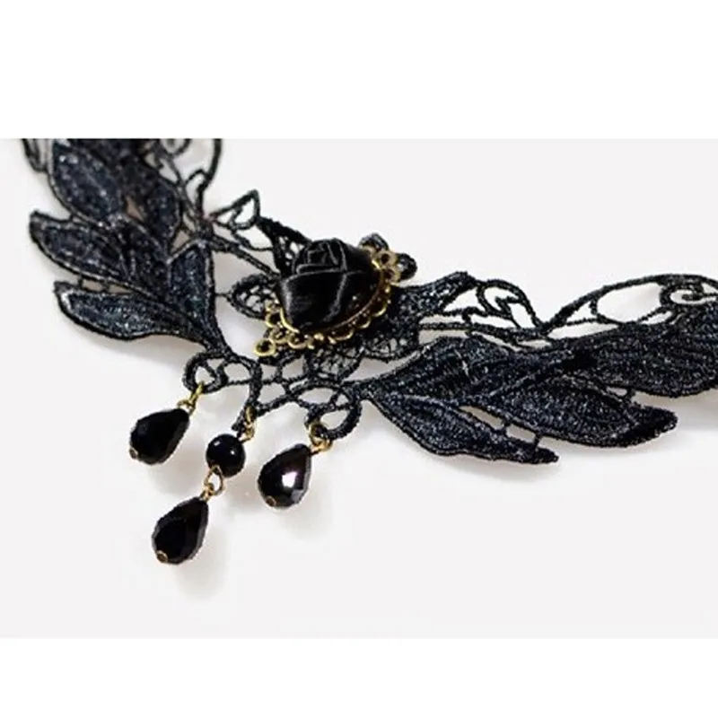 Винтажные Панк ювелирные изделия черные кружевные ожерелья женские