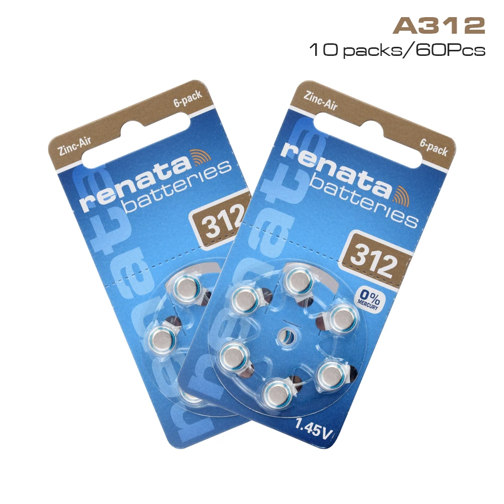 

60Pcs A312 High peformence Hearing Aid Battery Original Zinc Air 1.45V 312A ZA312 S312 PR41 B3124 Batteries