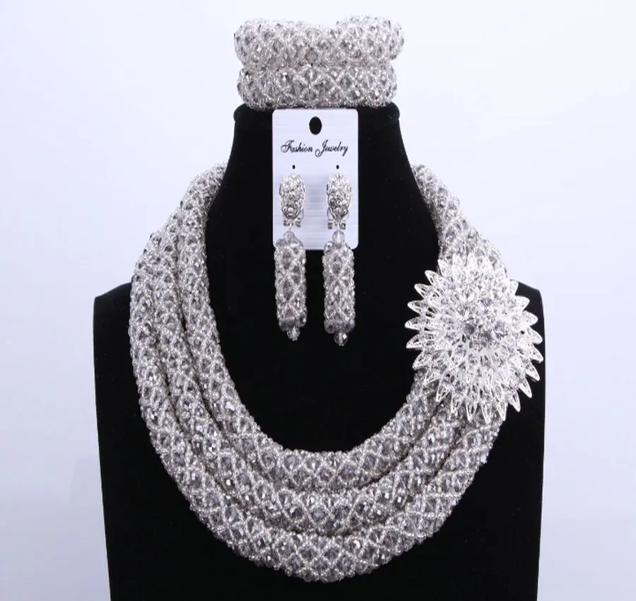 Великолепные серые кристаллы бусины 3 слоя Свадебные Ювелирные наборы свадебное