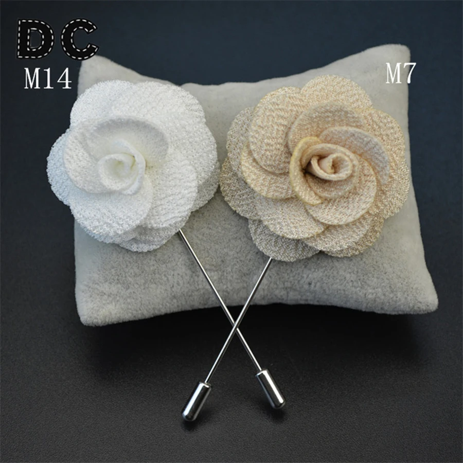 DC 2pcs 2017 Fashion Men Fabric Camellia Flower Brooch Lapel Pins Broche Long Pin Suit Brooches Festival Wedding Party Jewelry | Украшения