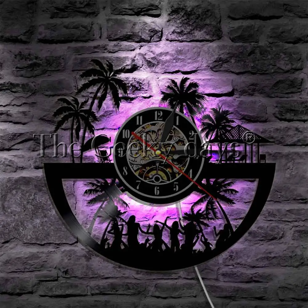 Светодиодный Wall Art City мирты часы с пляжной тематикой светятся в темноте USB