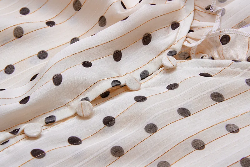 France style polka dots Dress Fashion lantern sleeves ruffles dress Women's V neck long party A017 | Женская одежда