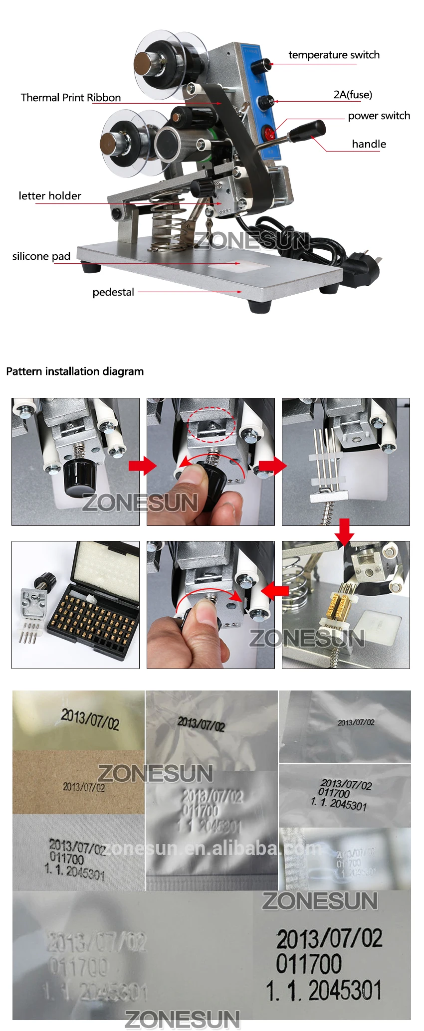 ZONESUN ZY-RM5 цветная лента Горячая печатная машина, горячая печать на ленте, пленка мешок принтер даты(220 В/50 Гц