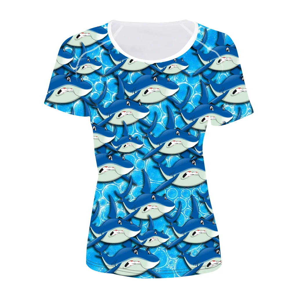 

FORUDESIGNS 3D Shark Printed T Shirt for Women Summer Style Short Sleeve Ladies Top Tees Girls O Neck T-shirts Ropa Mujer