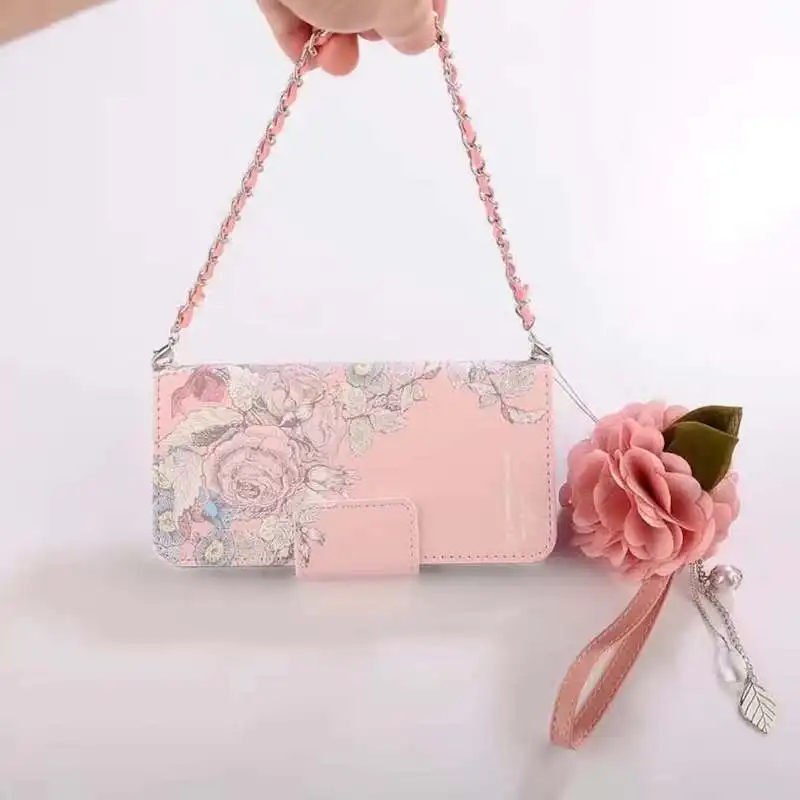 Роскошный чехол на ремне для iPhone xs max xr x rose flower с кисточкой 6 6s 7 8 10 plus жемчужный