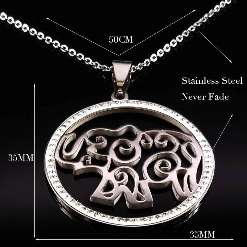 

Elephant Stainless Steel Statement Necklace Women Silver Color Crystal Statement Necklace Jewelry colgantes mujer moda N18264
