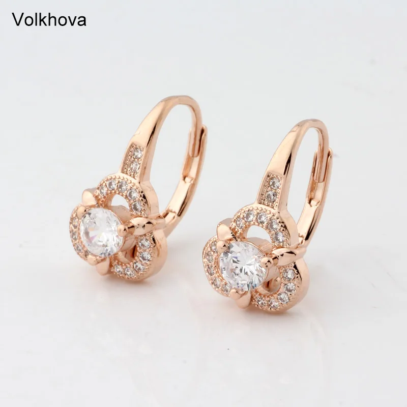 

Style Women With White AAA Cubic Zirconia /Copper 585 Rose Gold Color Earrings for Women Gift Free Shipping