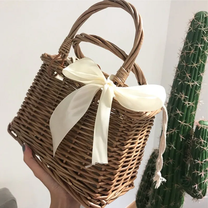 Женская сумочка из ротанга богемный Летний Пляжный соломенные сумки женские простые плетеные ручной работы повседневные большие сумки для хранения