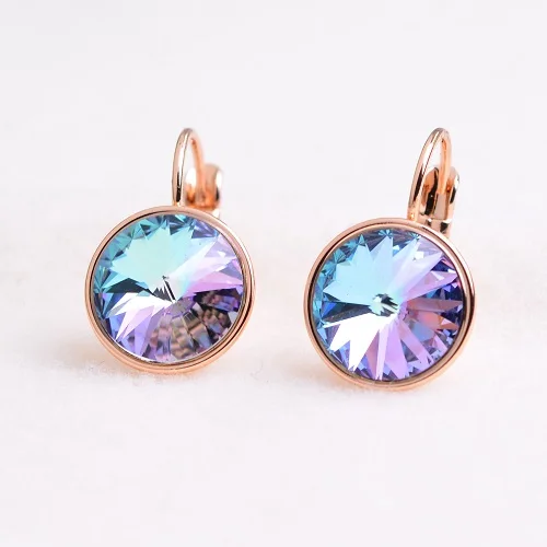 bright purple Bella серьги цвета розового золота, серьги с австрийскими кристаллами для женщин, модные круглые серьги, золотые клипсы - Окраска металла: bright purple