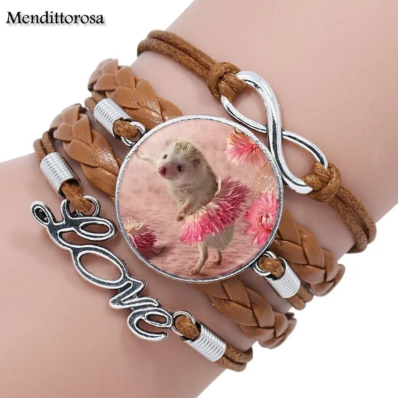Mendittorosa Hedgehog бренд стеклянный кабошон Многослойный черный/коричневый кожаный