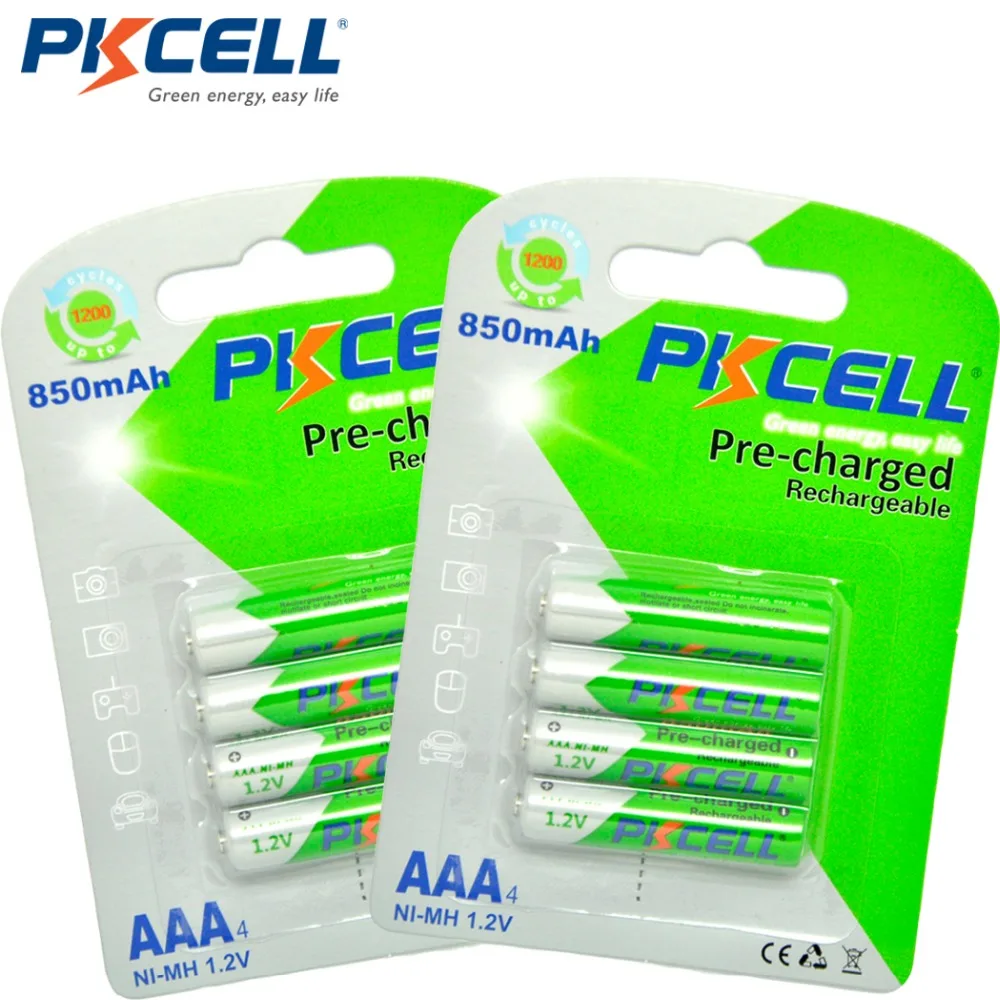 PKCELL 8 шт/2 карты AAA 1 2 V 850mAh аккумуляторная батарея 3A Ni MH низкая саморазрядная