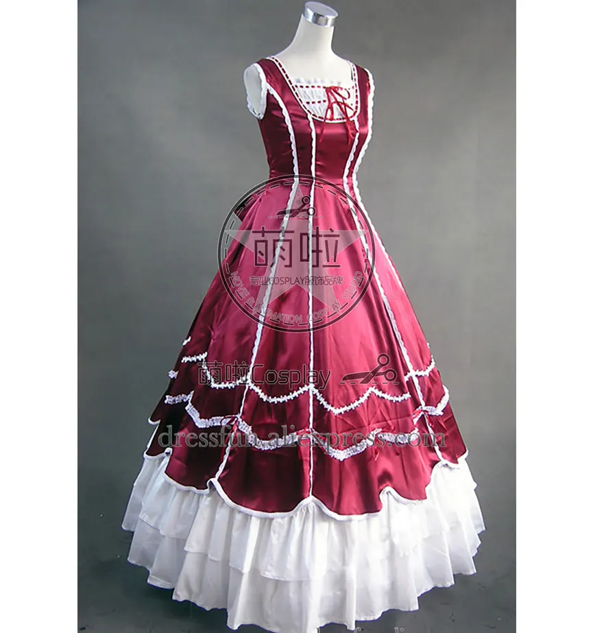 Готическое бальное платье в стиле Civil War Southern Belle цвета красного вина и черного