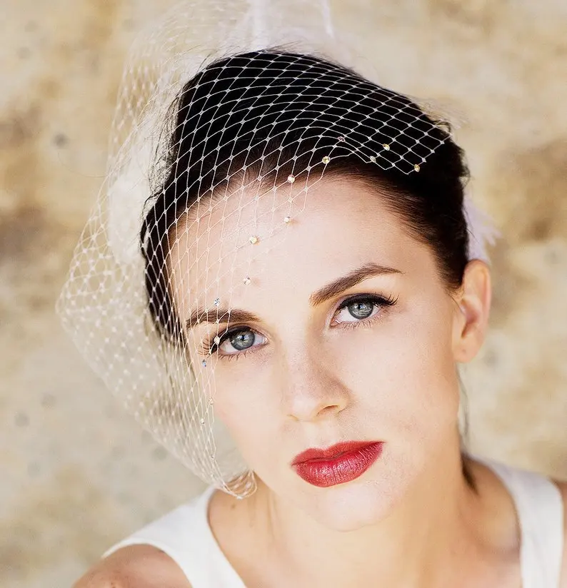 Bridal Birdcage Veil Ivory Tulle Vintage Style Petite Mini Blusher Wedding accesory | Свадьбы и торжества
