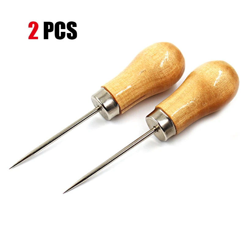 2pcs QJH DIY Швейные принадлежности парусиновая кожаная швейная обувь инструмент с деревянной ручкой шило ручная строчка конус кожевенное ремесло игла инструмент - Цвет: 2pcs