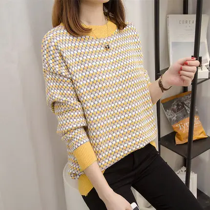 Женский вязаный свитер с длинным рукавом базовый пуловер в Корейском стиле
