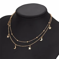 fashion star moon pendant necklaces women multi layer beads clavicle chain chocker necklace bohemian jewelry accessories
