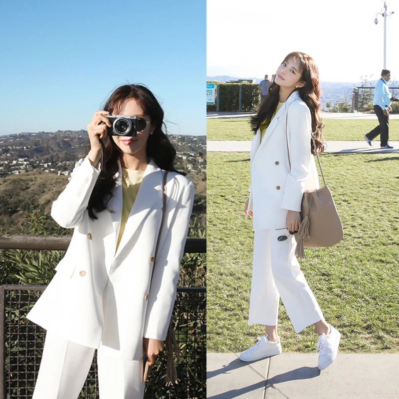 Высокое качество весна и осень новая мода Белый Профессиональный костюм для