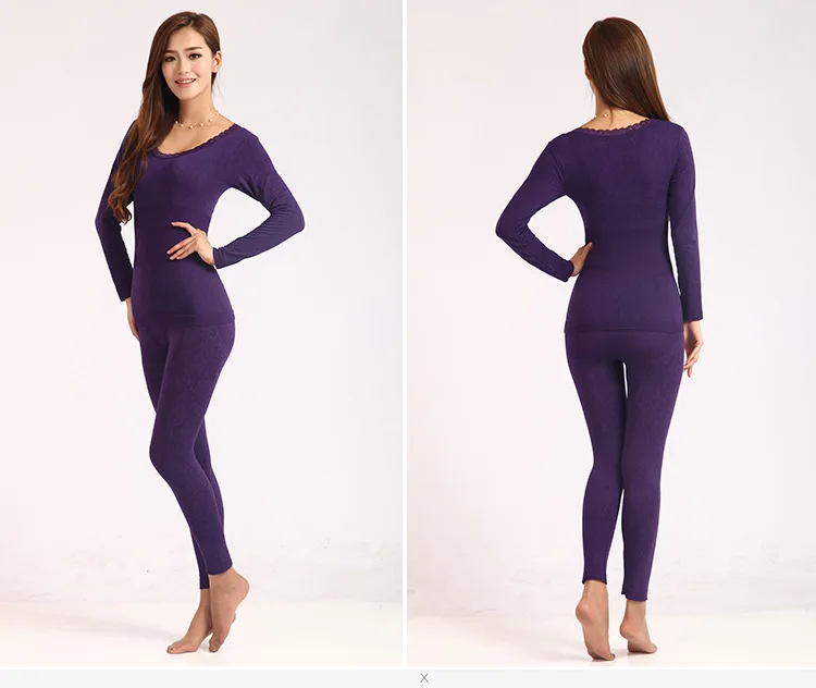 Elegant Butterfly Pattern Lace Modal Thermal Underwear For Women Basic Thin Slim Winter Long Johns Female Second Skin Nightgown