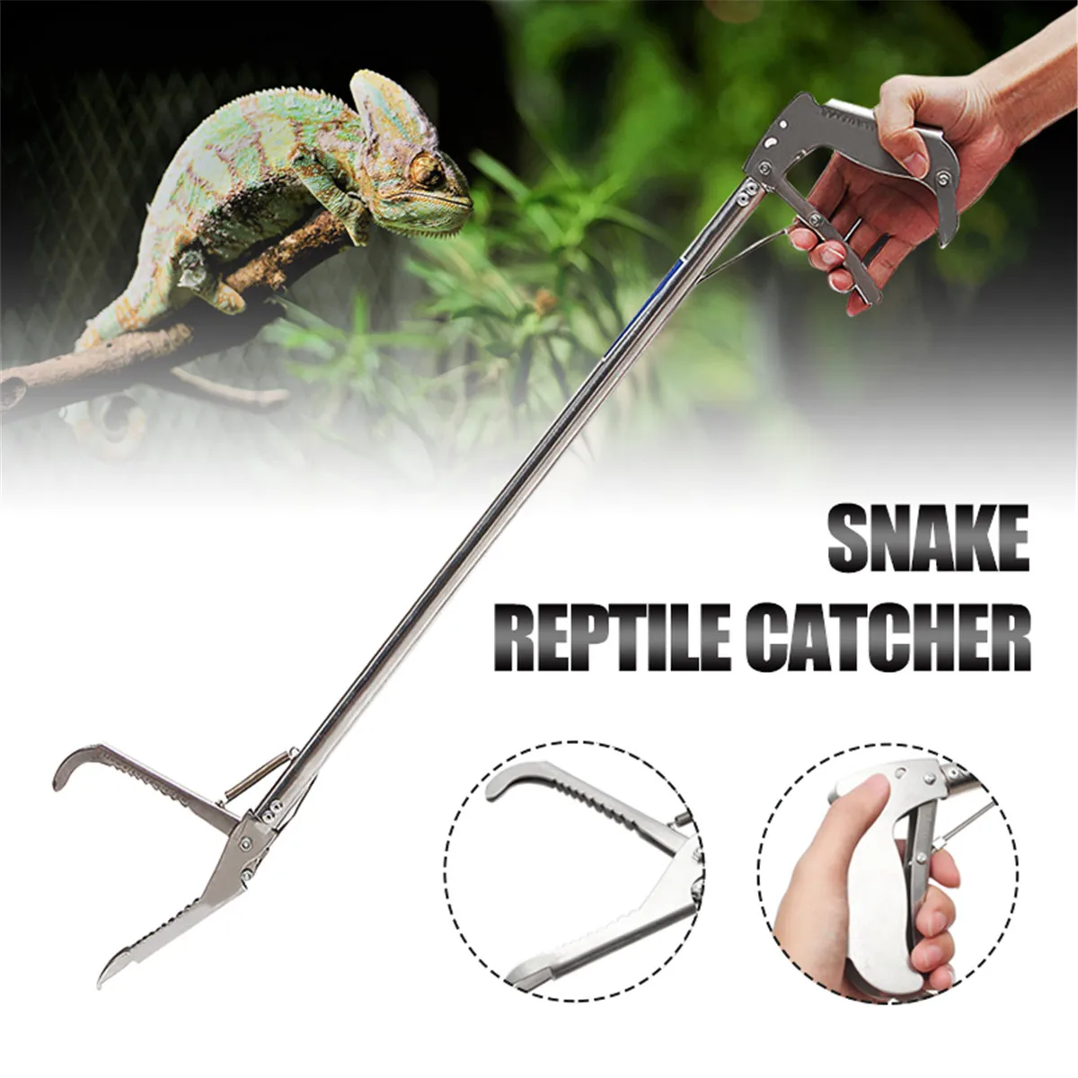 Quickly Reptile Snake Catcher Tongs Stick 120CM/100/75 Professional Stainless Steel Pest Control Product Grabber Wide Jaw Tool