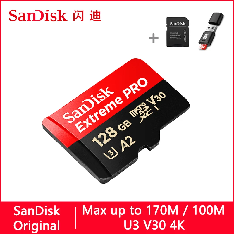 SanDisk Экстремальный Pro Micro SD карта 128 ГБ 32 ГБ 64 Гб 256 Гб 400 Гб U3 4 K карта памяти 32 64 128 ГБ Флэш-карта SD/TF MicroSD для телефона