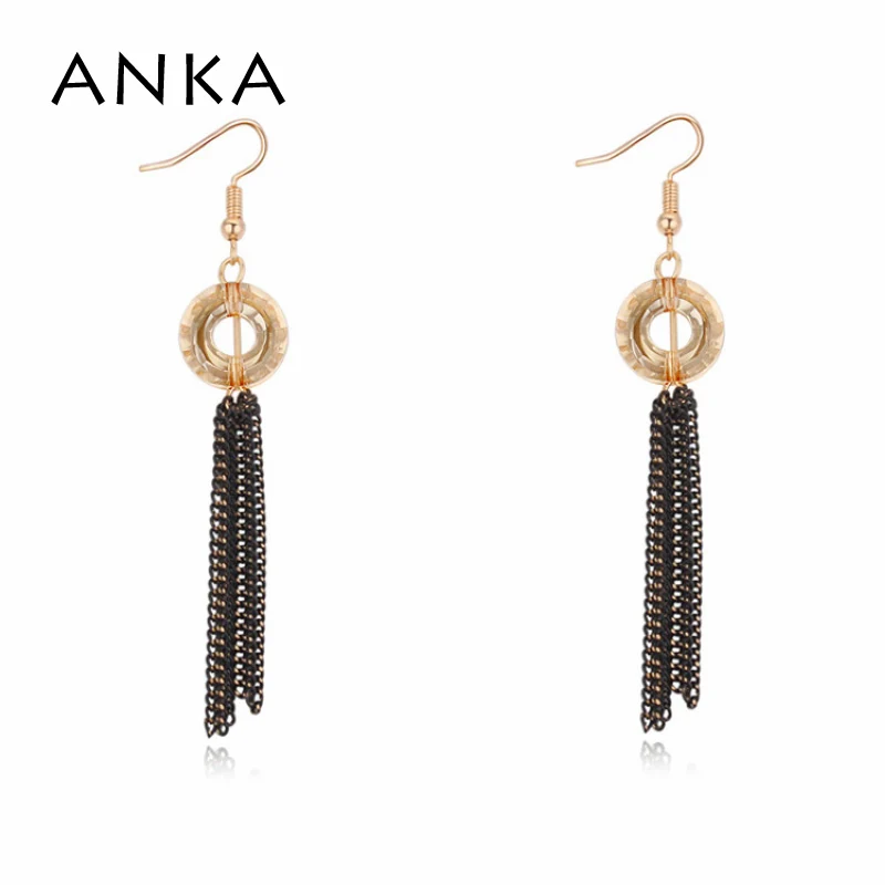 

ANKA fashion vintage round crystal long earrings long tassels dangle jewelry with crystal from Austria #125128