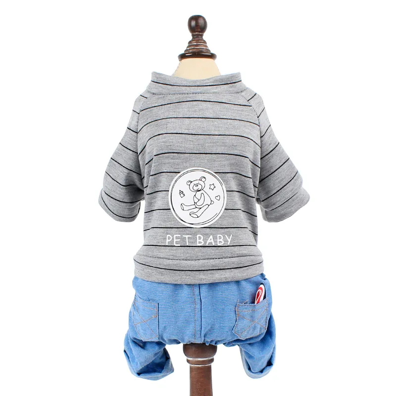 Милый медведь в полоску Собака Кошка толстовки комбинезон костюм для котенка одежда домашних животных