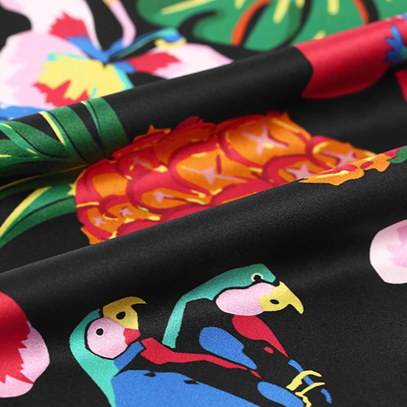 108CM Wide 19MM Pineapple and Floral Print Strech Silk Satin Fabric for Elegant Women's Blouse Dress Clothing Cheongsam E374 | Дом и сад