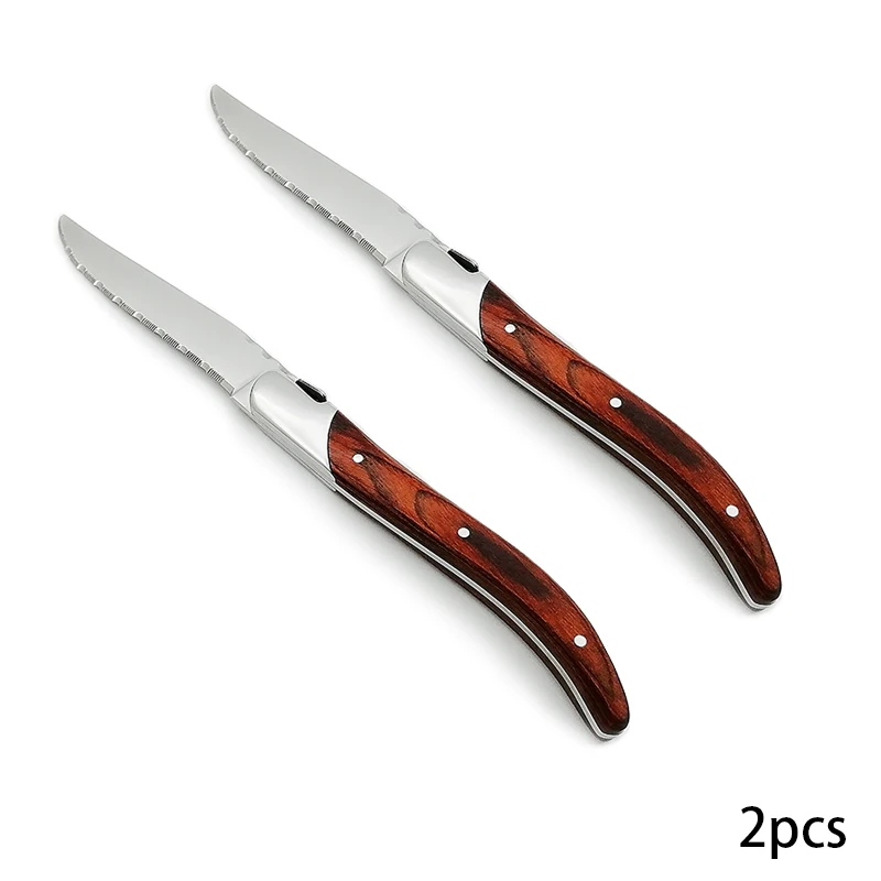 2PCS Стиль Laguiole ножи для стейка из нержавеющей стали столовый нож с деревянной ручкой набор кухонных столовых приборов Классическая Рождественская посуда 8,8'' - Цвет: 2PCS