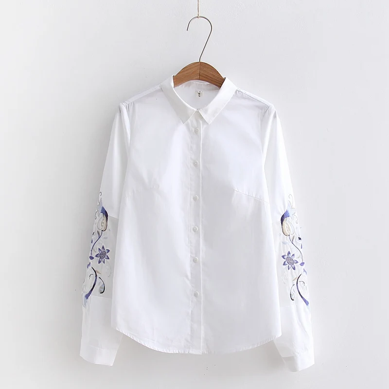 Цветочная вышивка длинный рукав сетка пэчворк для женщин рубашки блузки белая