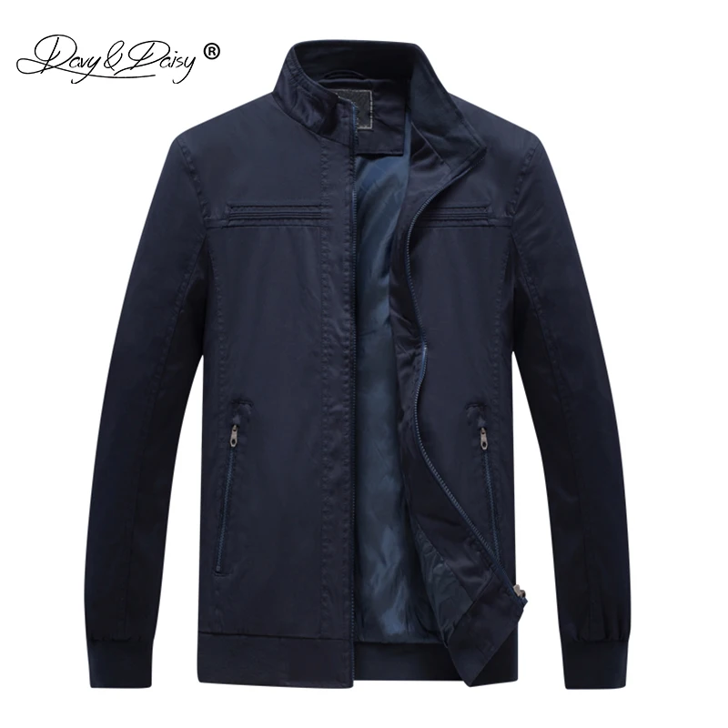 Мужская тонкая куртка DAVYDAISY черная с воротником стойкой размера плюс 3XL 4XL 5XL 6XL