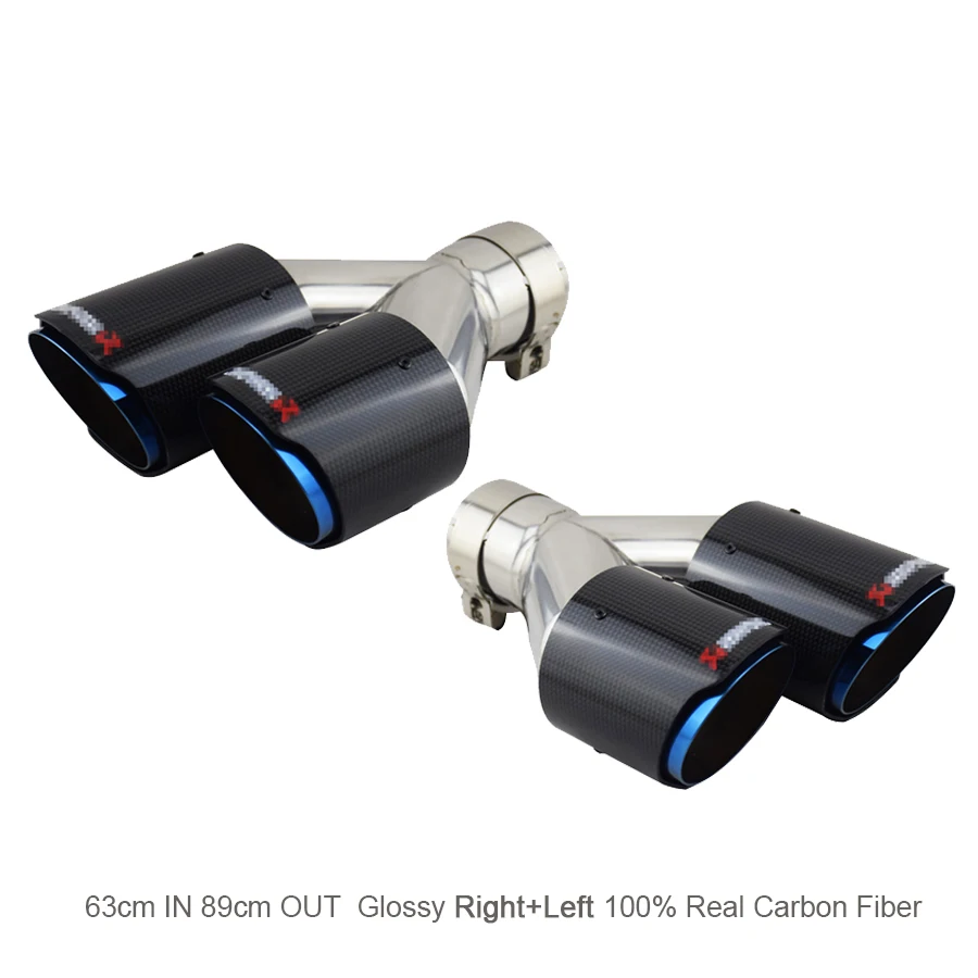 1 пара Глянцевая двойная выхлопная труба левая + правая Inlet63mm Outlet89mm углеродное