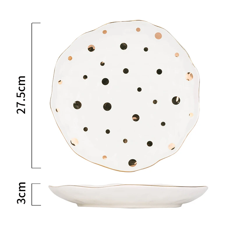 9.8 inch plate 1 шт. золотые дизайнерские для ужина тарелка рисовая чаша керамическая посуда в горошек декоративная тарелка для завтрака миска для супа - Цвет: 9.8 inch plate
