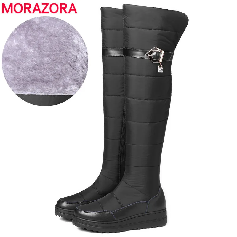 Женские зимние сапоги MORAZORA черные из натуральной кожи на толстом меху платформе