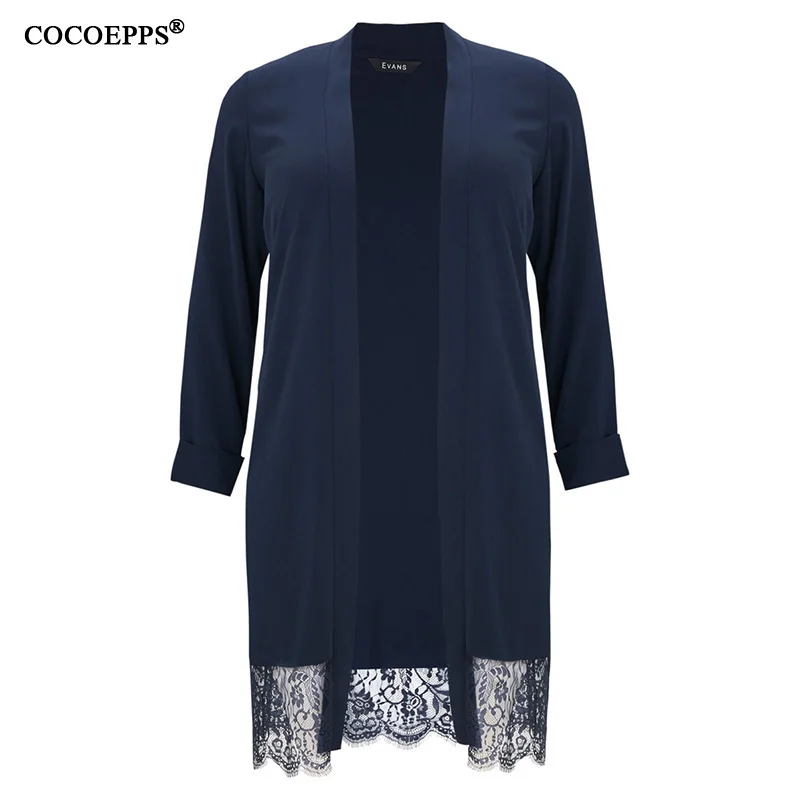 Женская Осенняя длинная куртка COCOEPPS 6XL Свободные повседневные куртки с кружевом