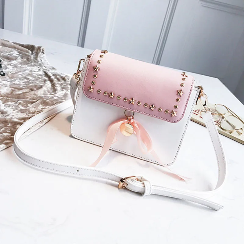 Moeluohouse Для женщин Mori Girl сумка Crossbody Flap заклепки шарфы Лук корейский стиль модные