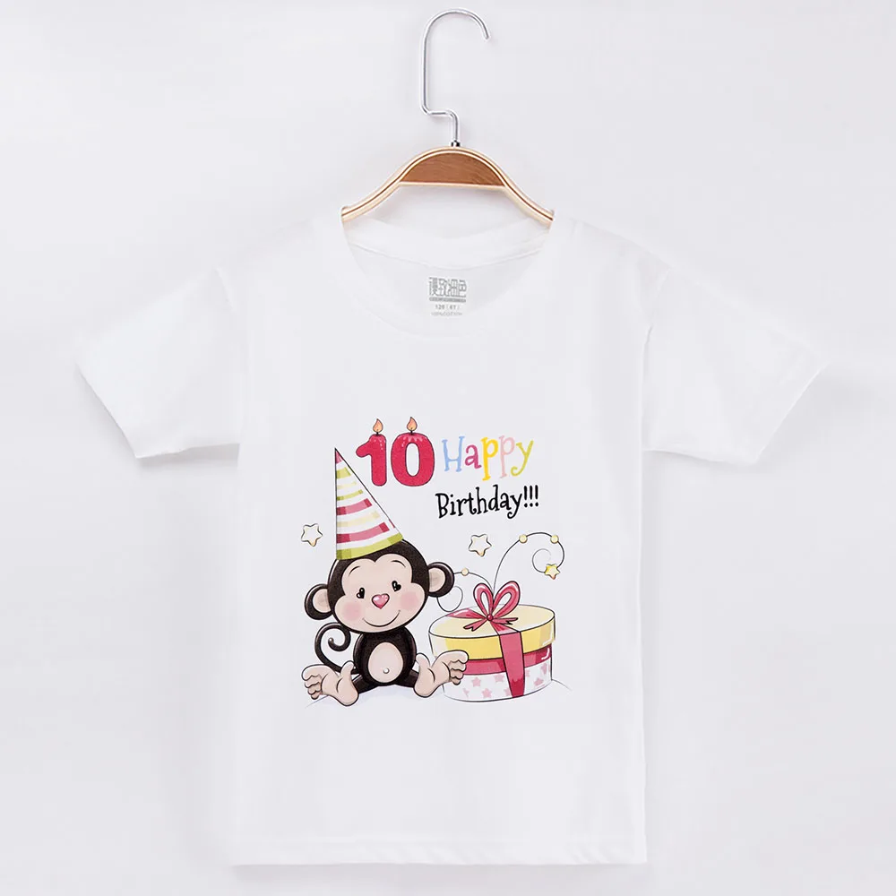 Футболка с обезьяной Kawaii одежда на день рождения для мальчиков; хлопок; комплект детской одежды с героями мультфильмов; топы для маленьких девочек; брендовые Детские рубашки - Цвет: White 10Y