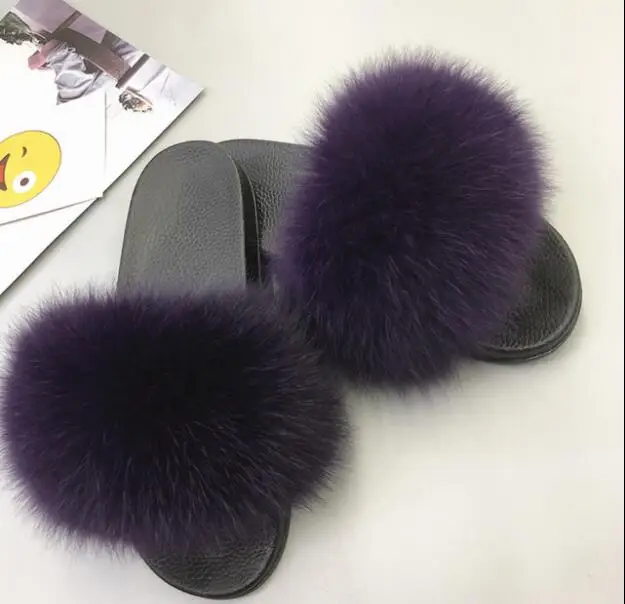 Dark Purple COOLSA/женские нескользящие шлепанцы на плоской подошве с лисьим мехом; женские меховые шлепанцы; женские плюшевые меховые тапочки; Прямая поставка; обувь на меху; женская обувь; Лидер продаж - Цвет: Dark Purple