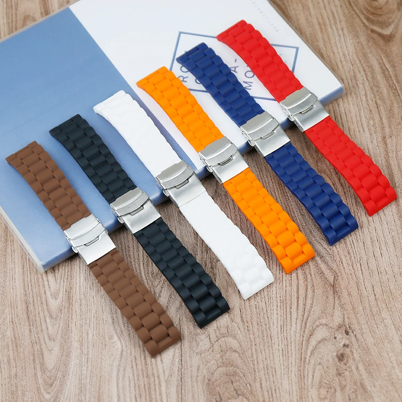 

Men's silicone strap folding buckle 22mm24mm universal brand watch outdoor sports diving mountaineering waterproof strap