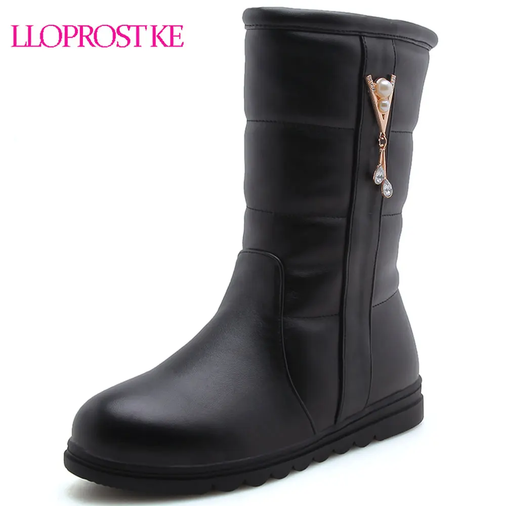 

Lloprost ke Black Round Toe Women Shoes Fashion Platform Heels Autumn Winter Mid Claf Boots Pink White Warm Snow Booties D570