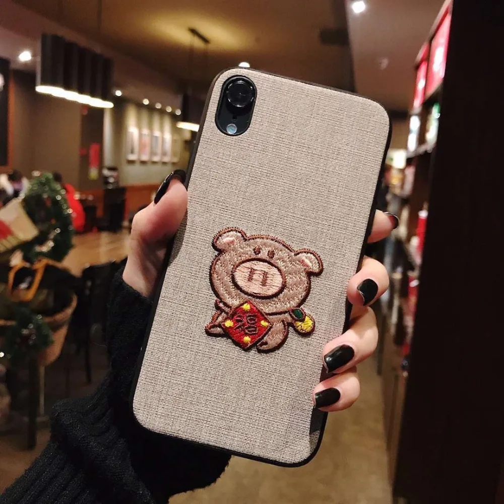 Anjiri красивой вышивкой поросенка Корпус для мобильного телефона чехол iphonexs