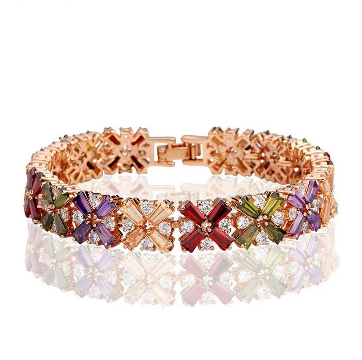 

17/19cm Luxury Jewelry 18KT Rose gold filled Multi 5A Cubic Zirconia CZ Crystal Women Bracelet Gift Box For christmas gift