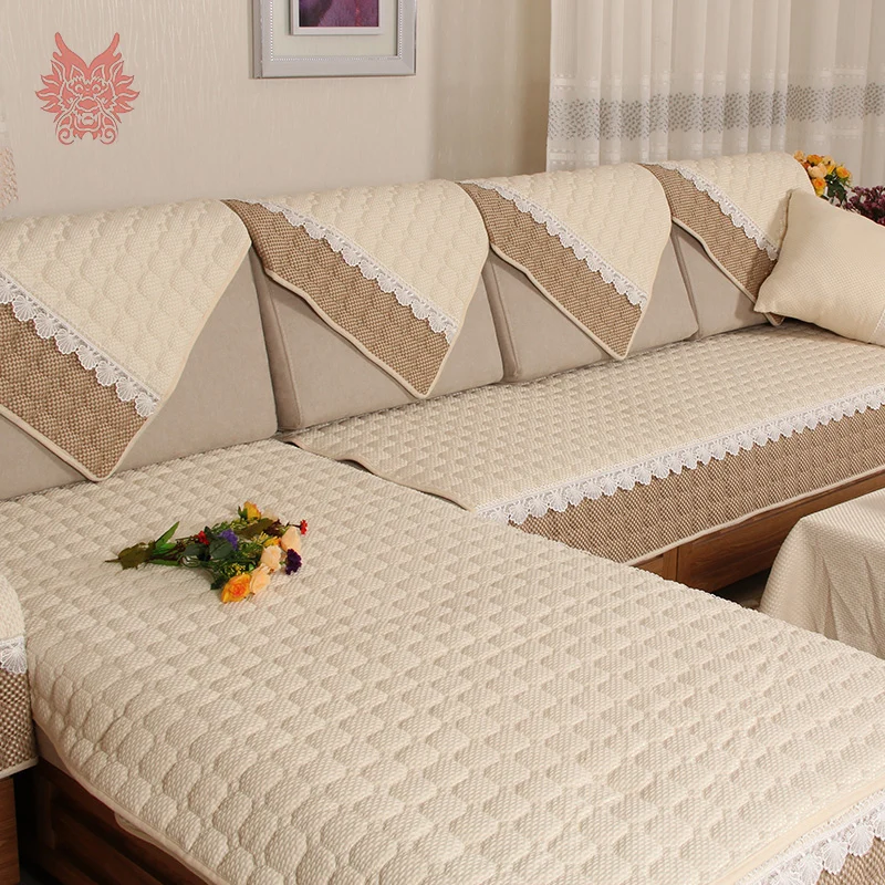 Европейский бежевый хлопковый льняной стеганый чехол для дивана Хлопковый